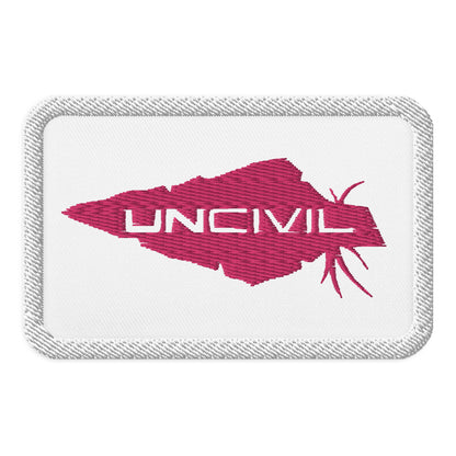 UNCIVIL White & Pink Embroidered Patch. iron-on, sew-on, or safety pin.