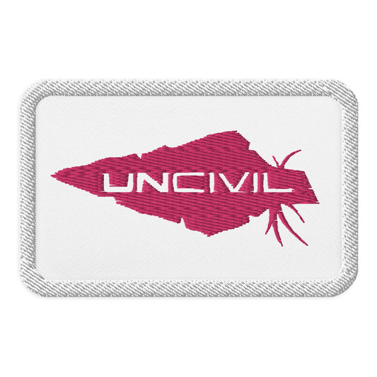 UNCIVIL White & Pink Embroidered Patch. iron-on, sew-on, or safety pin.