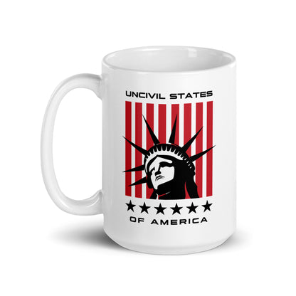 Disrupt the ordinary, drink from our UNCIVIL States of America ceramic mug, featuring the Statue of Liberty.