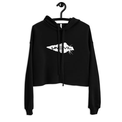UNCIVIL women's Crop Hoodie is soft and comfy! this crop hoodie features our one and only white spear on black hoodie!